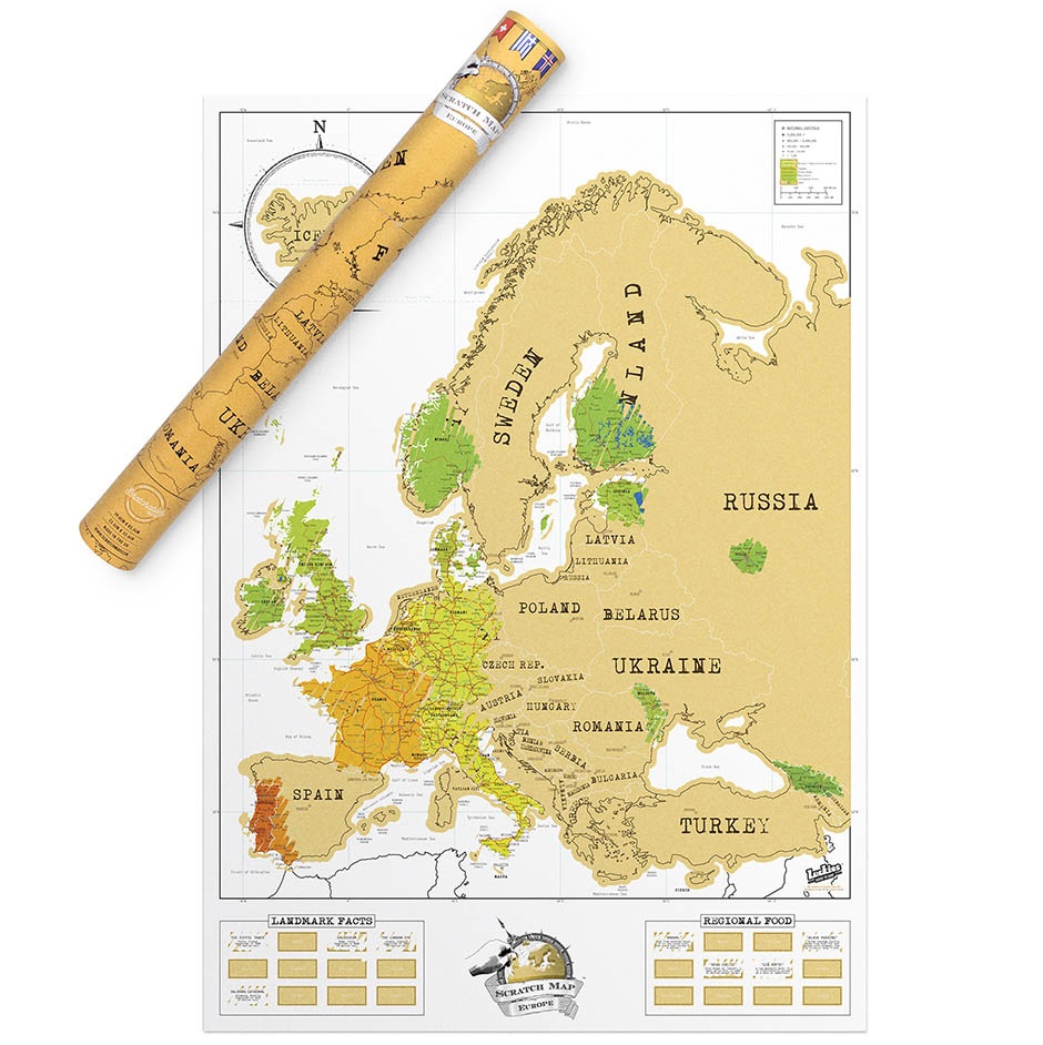 Gnaven ånd avis Scratch Map Europe - Det originale europakort - Skrab hvor du har været