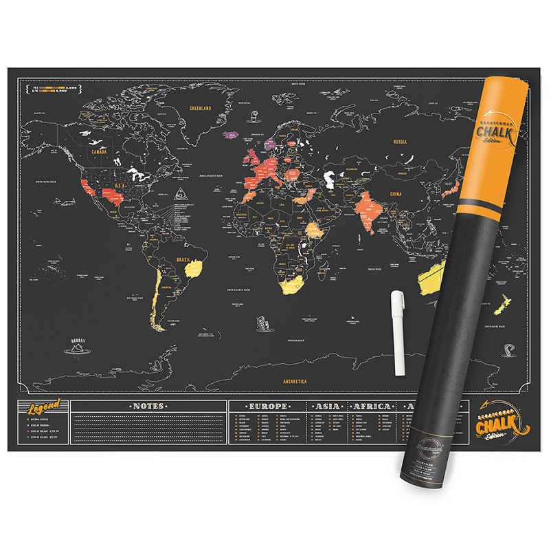 Fisker bid Alfabet Scratch Map Chalk Verdenskort - Skrab, skriv og tegn på dit kort
