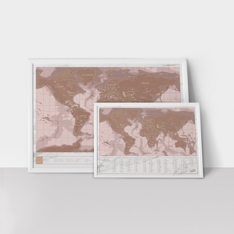 Scratch Map Rose Gold Travel Flot rosaguld scratch map til rejsen